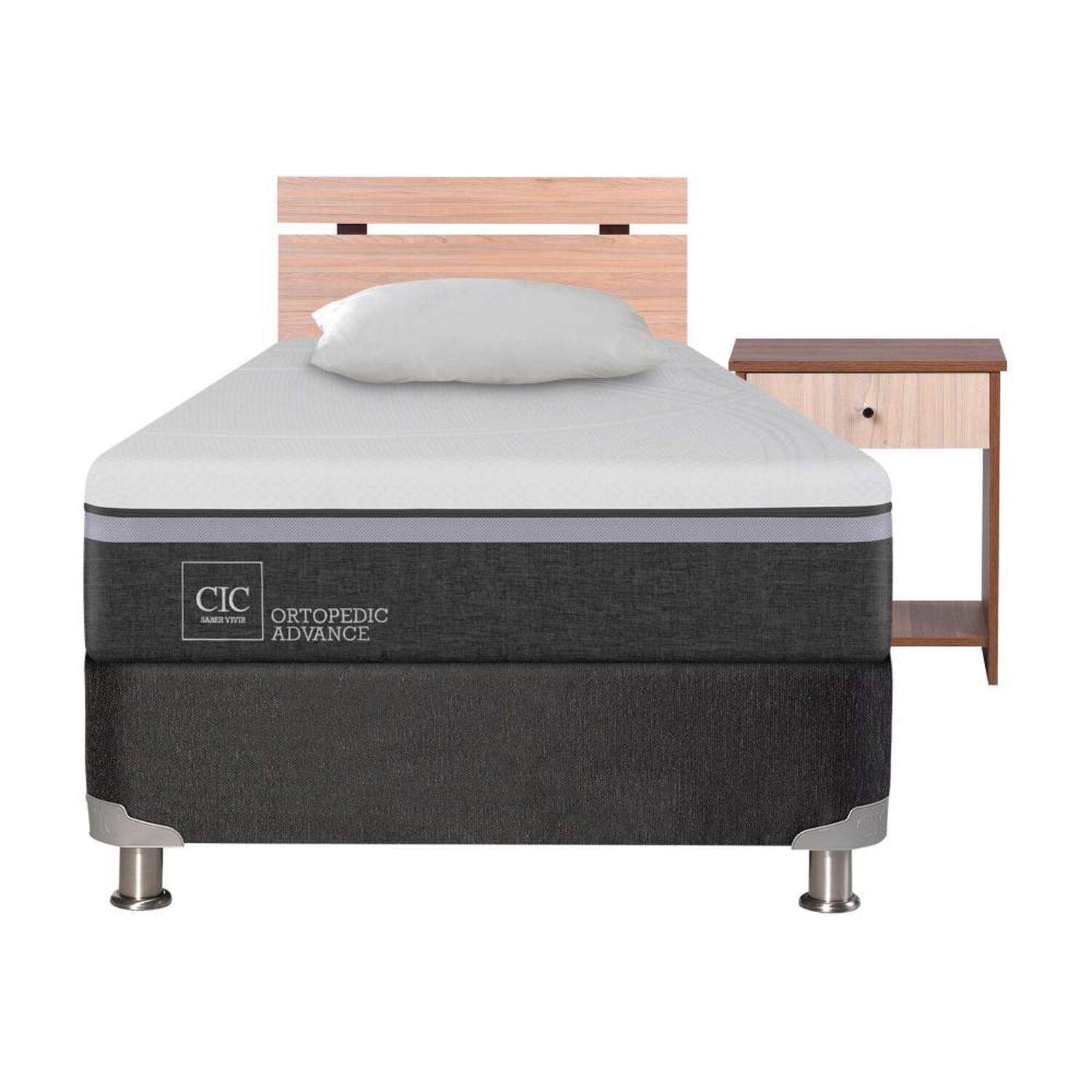 Box Spring Cic Ortopedic B5. / 1.5 Plazas / Base Normal + Set De Maderas + Almohada image number 0.0