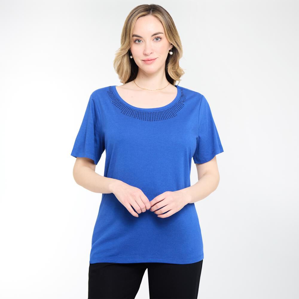 Polera Lisa Manga Corta Cuello Redondo Con Apicaci&oacute;n Mujer Lesage image number 0.0