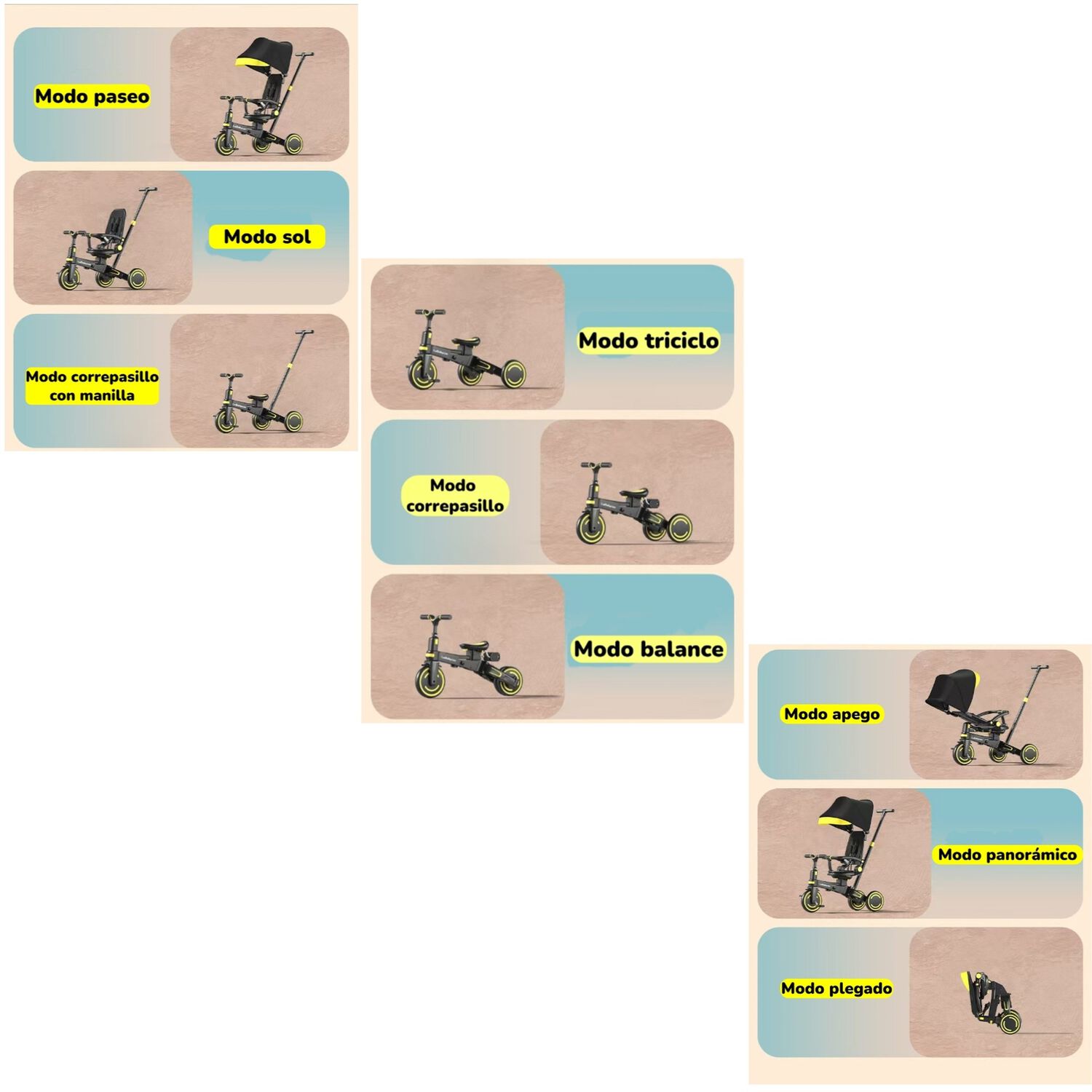 Triciclo Balance Plegable Con Bolso 9 En 1 Lubabycas Rosado image number 10.0