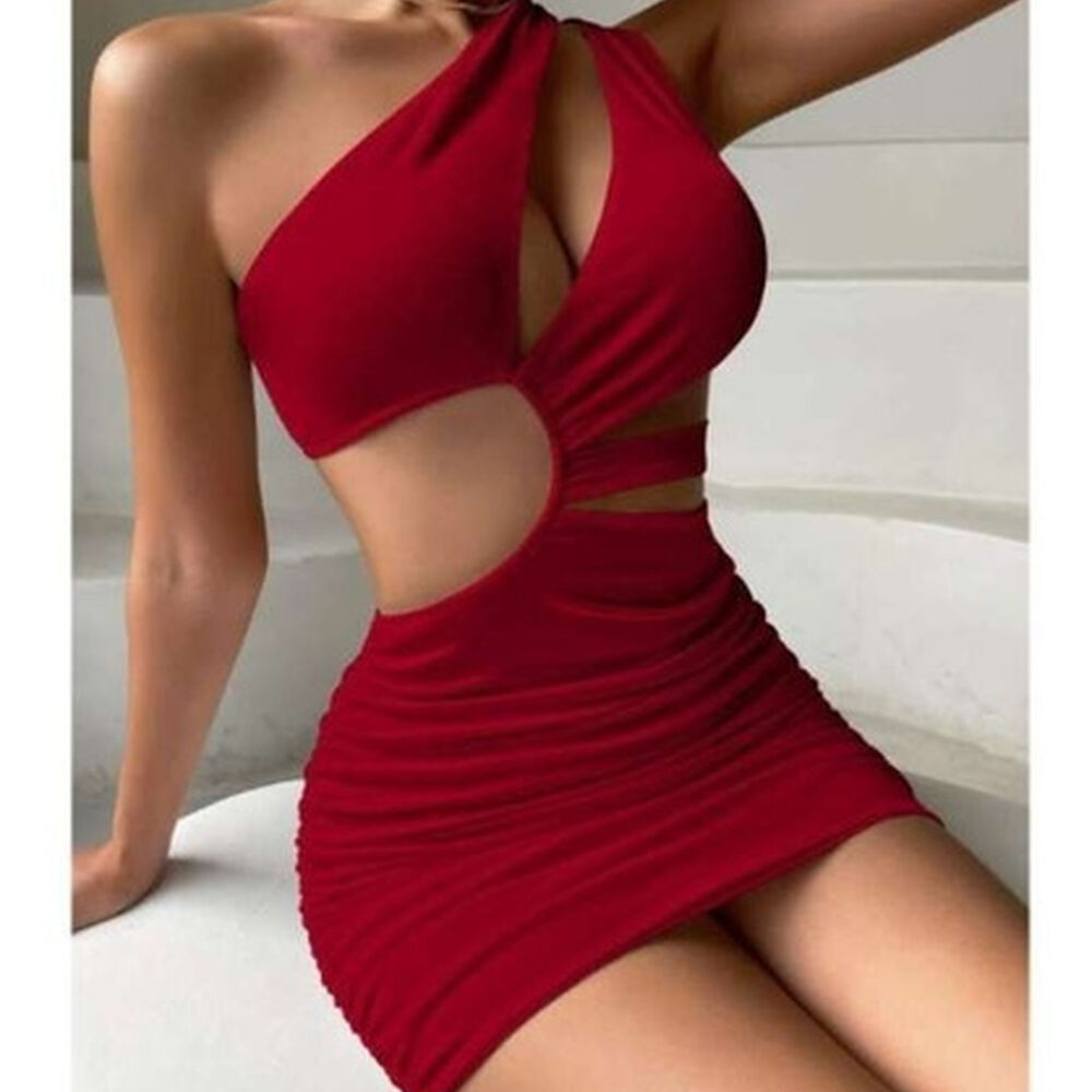 Vestido Hombro Cruzado Escote Lateral Horma Sirena Elegante image number 4.0