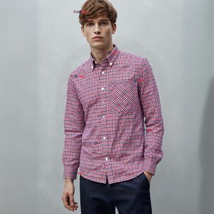 Camisa Huaso Cuadrillé Cuadro Manga Larga 100% Algodón Azul Rojo Casual