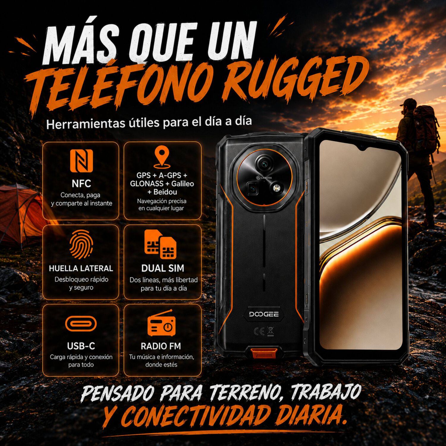 Doogee Fire 7 | Tel&eacute;fono Rugged 5g Con Bater&iacute;a De 13.000 Mah image number 3.0