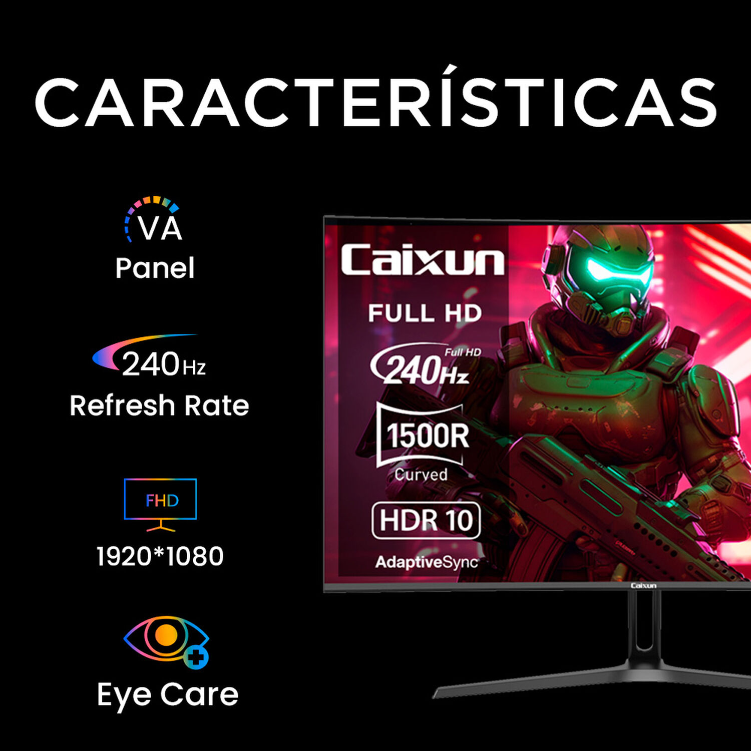 Monitor Gamer Curvo Caixun 27" Fhd Va 1500r 240hz Srgb 128% Hdmi 2.1 Dp 1ms C27c1f image number 1.0