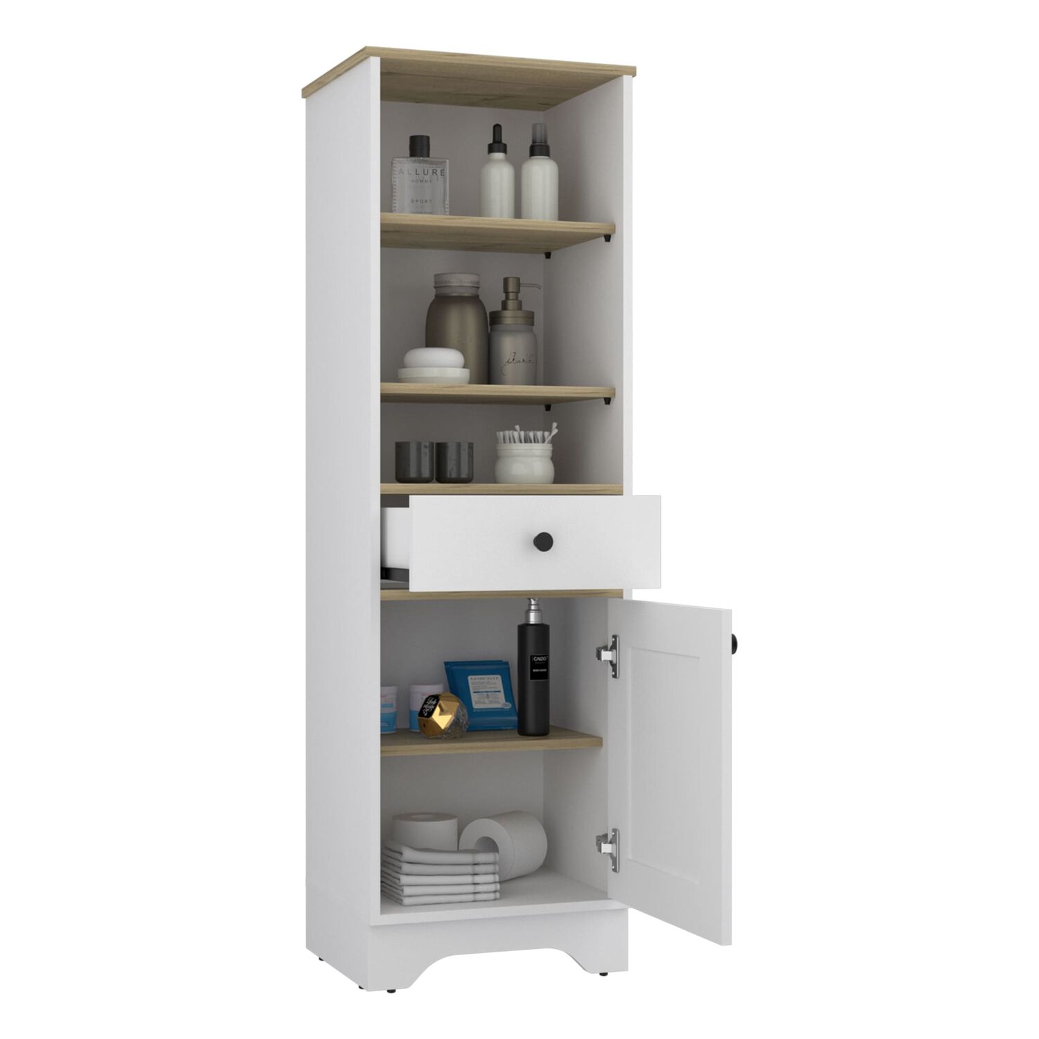 Estante Organzador Ba&ntilde;o 1 Puerta 1 Cajon Fm-005c Caf&eacute; Claro Y Blanco image number 1.0
