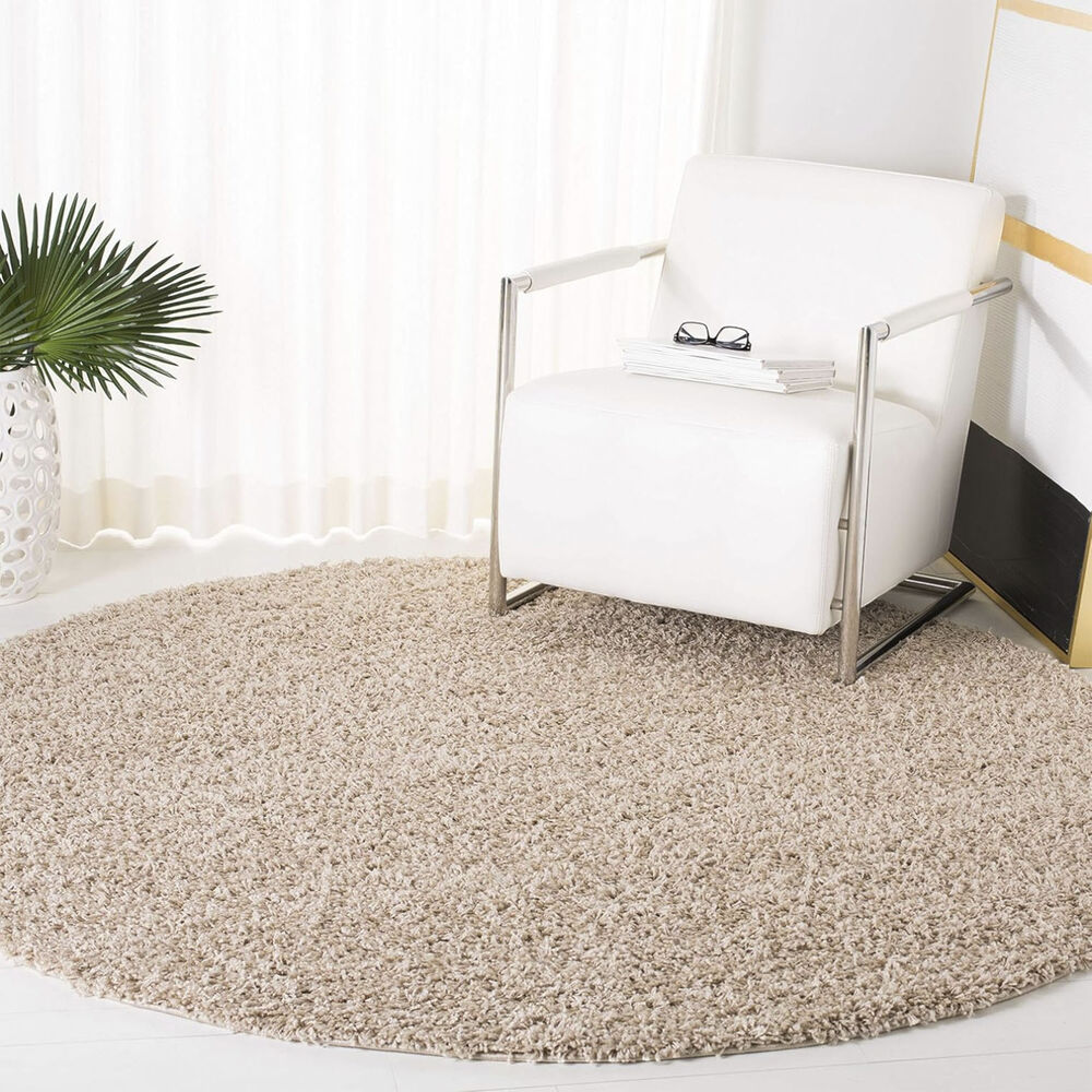 Alfombra Shaggy De Polipropileno Redonda 190cm Barcelona - Beige image number 2.0