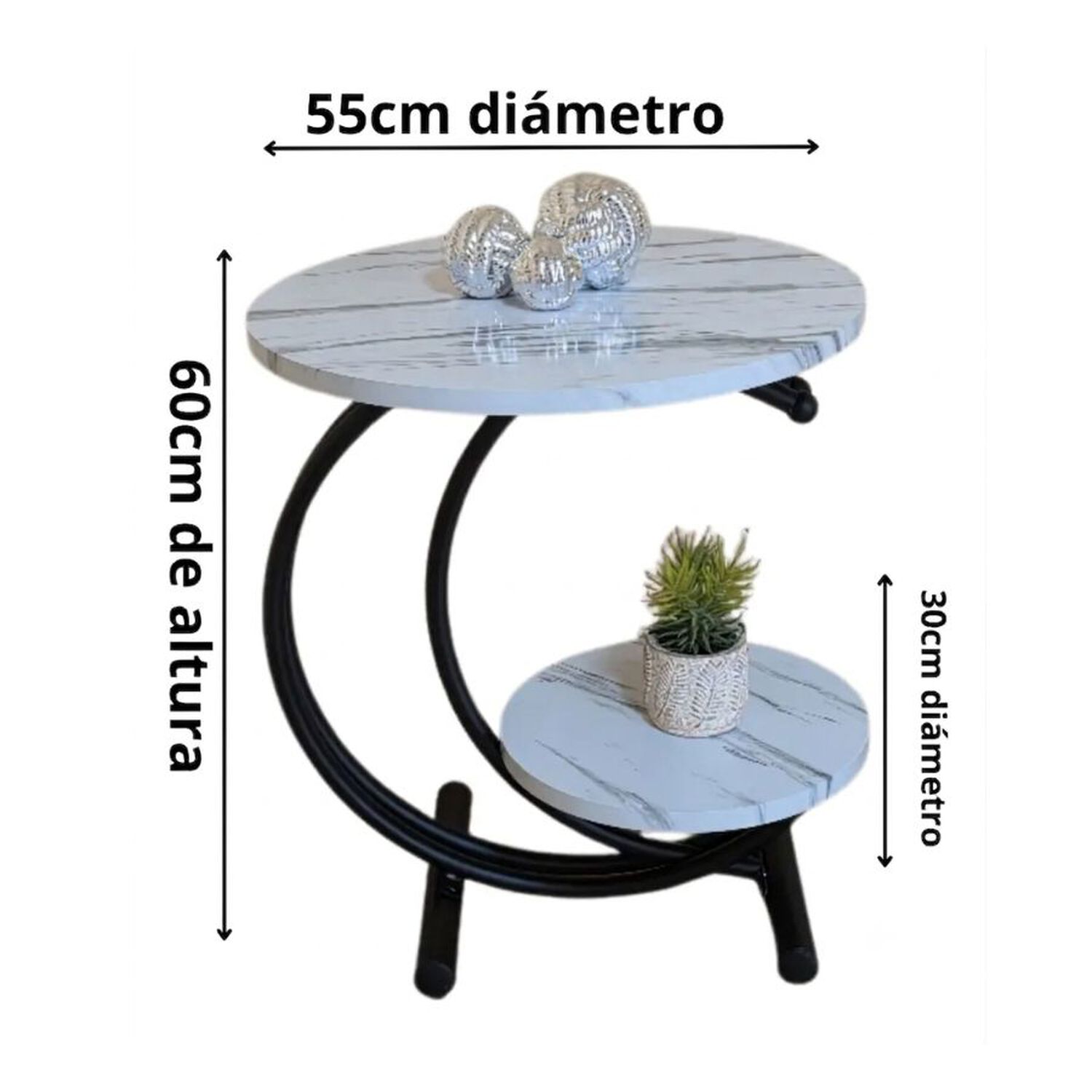 Mesa Auxiliar Dos Niveles Con Efecto M&aacute;rmol Elegante Moderna image number 4.0