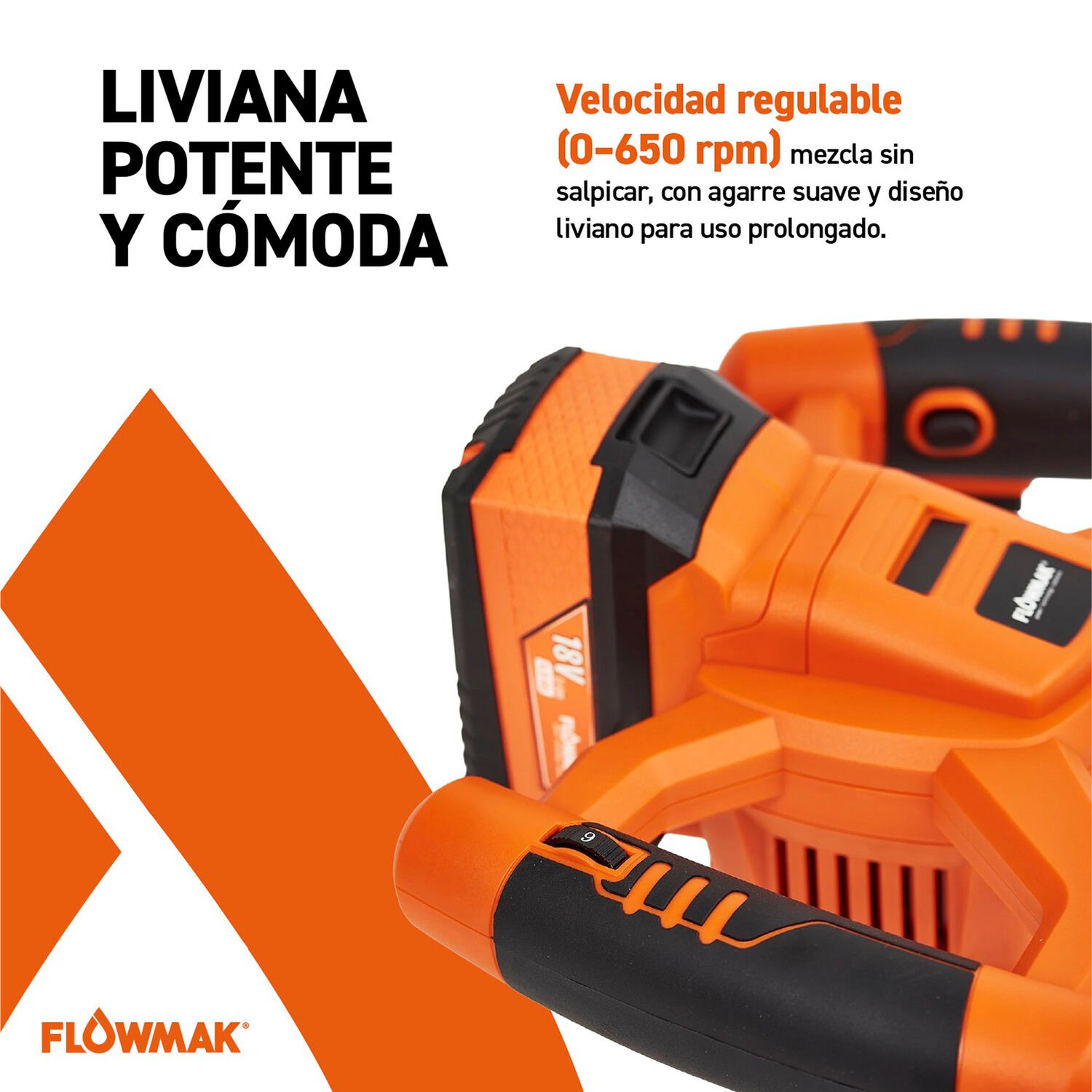 Mezclador Pintura Y Cemento 18v Bater&iacute;a4ah Y Carg Flowmak image number 3.0