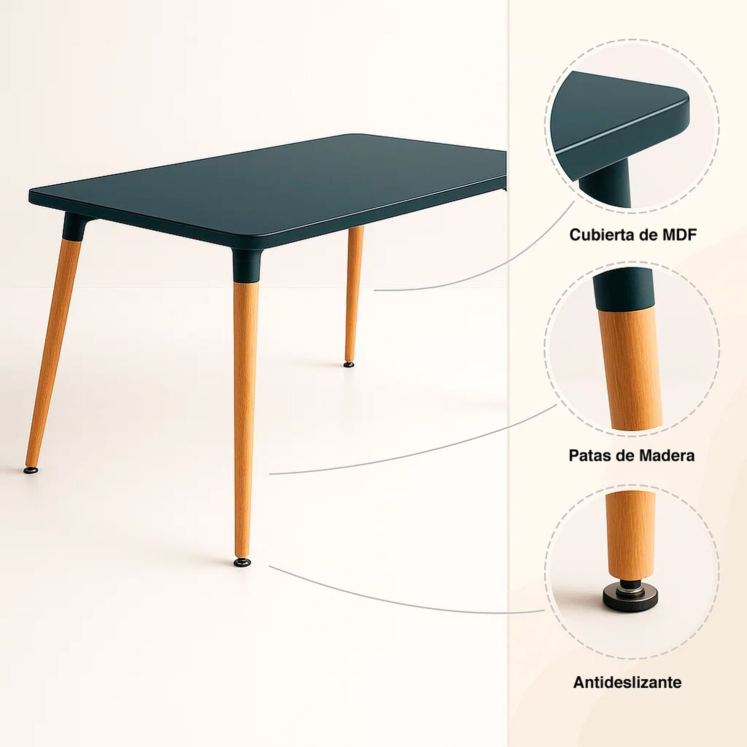 Mesa De Comedor 120x80 Rectangular - Negra image number 4.0