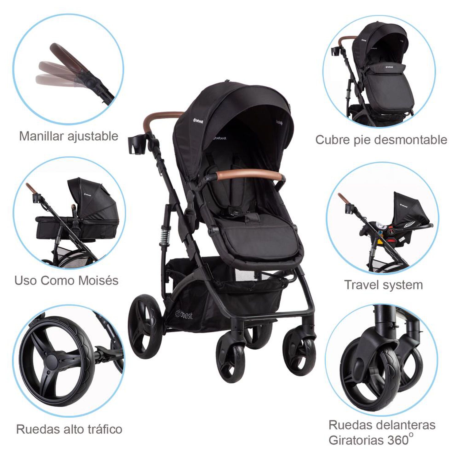 Coche Cuna Travel System Bebesit Quest Lx Negro image number 5.0