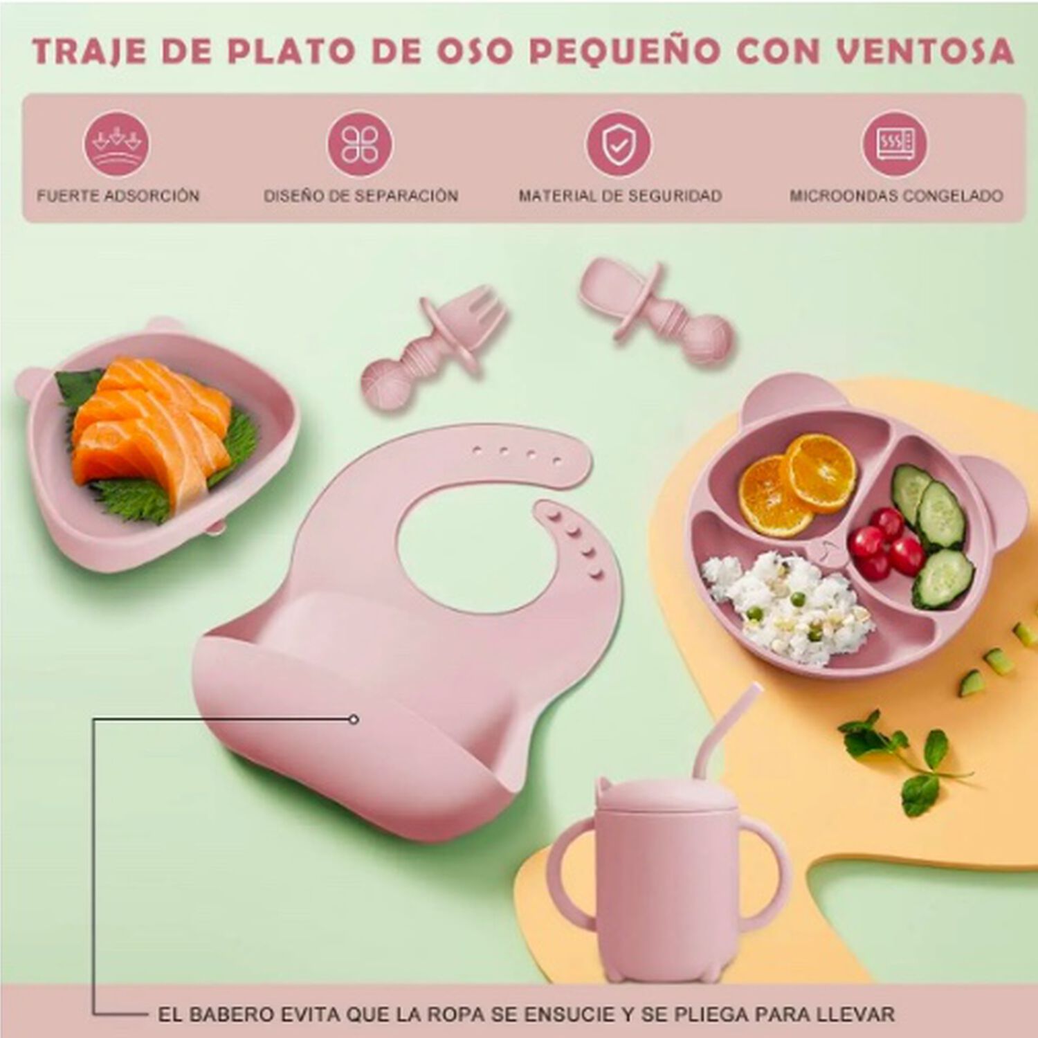 Set De Alimentaci&oacute;n Silicona Rosado image number 1.0