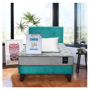 Combo Cama Cannon 1 1/2 Plaza Textil + Respaldo Tela Tuequesa
