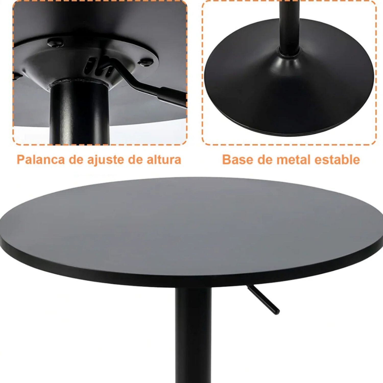 Mesa De Bar Regulable 60 Cm Color Negro/negro image number 2.0