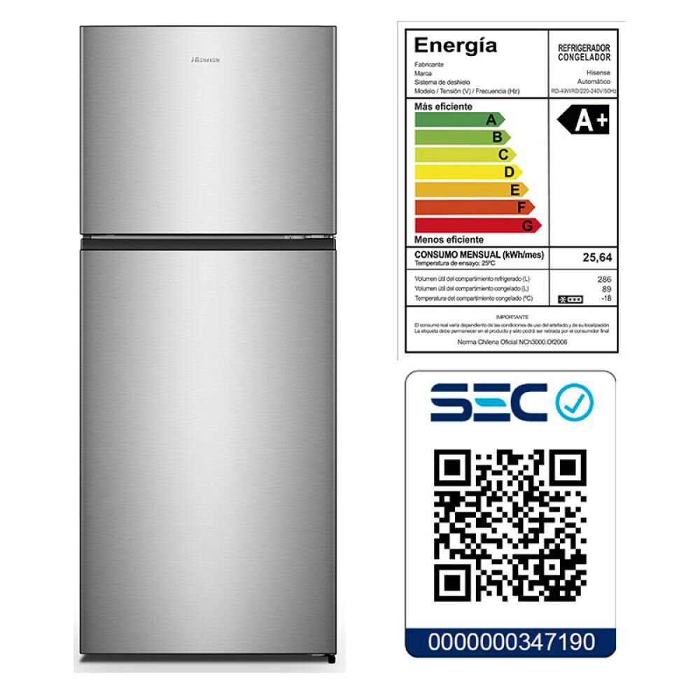 Refrigerador Top Freezer No Frost Hisense Rd-49wrd / 375 Litros / A+