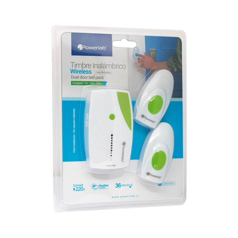 Timbre Inalambrico Powerlab Dual Door Bell Pack Color Blanco image number 3.0