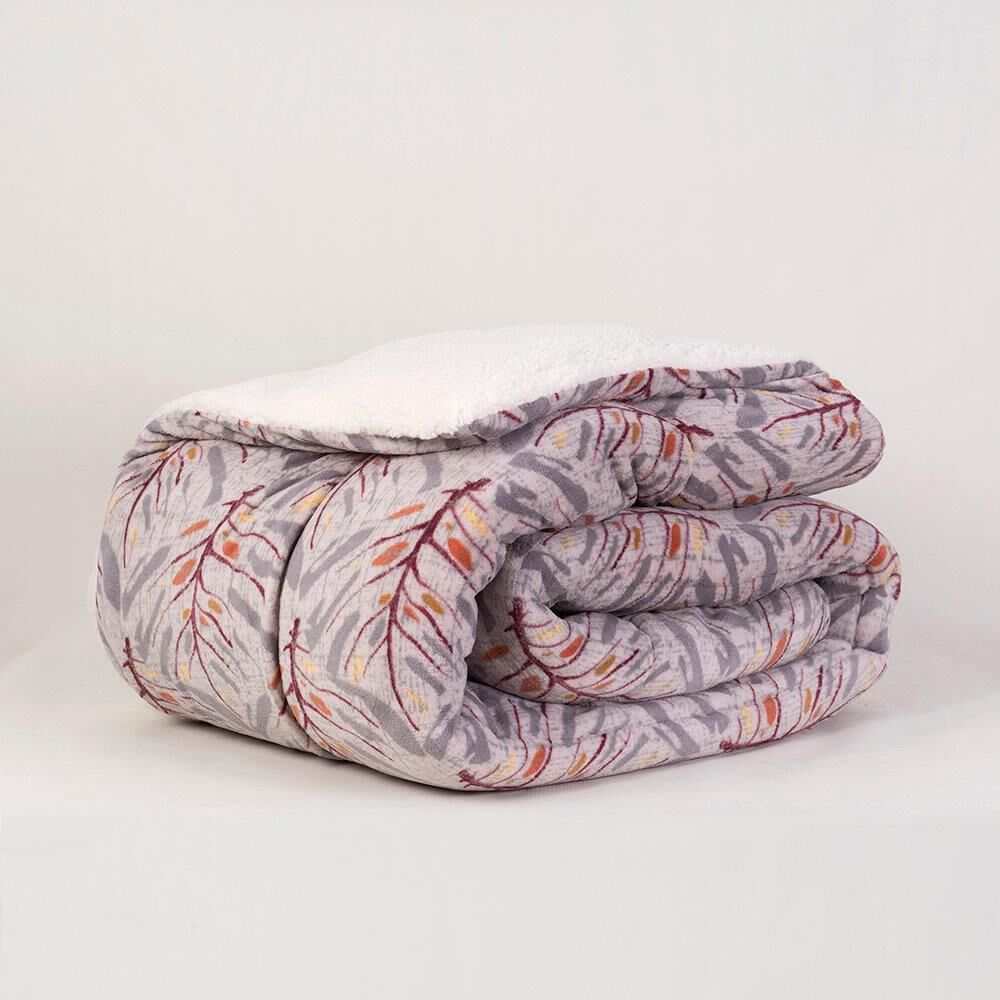 Plumon Coral Print Sherpa 2 Plazas Monstera image number 2.0