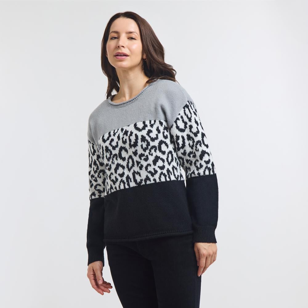 Sweater Bloque Animal Print Cuello Alto Mujer Geeps image number 2.0