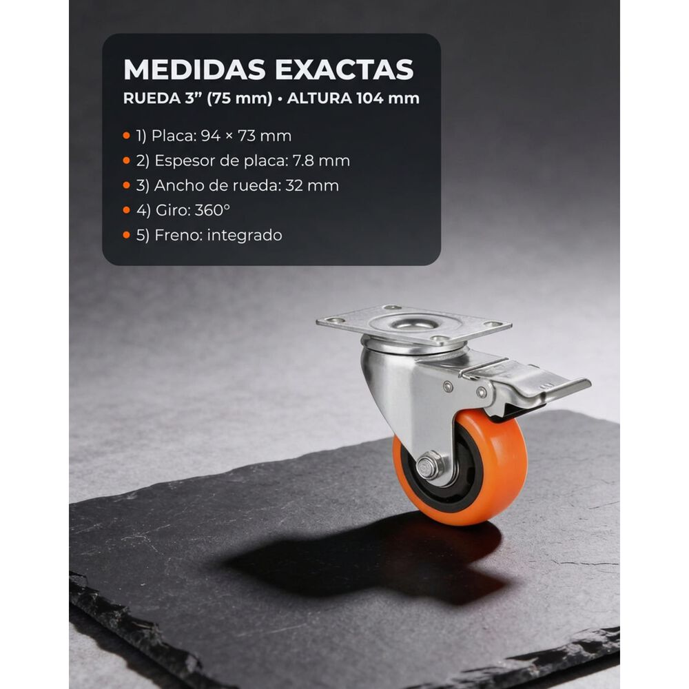 Set X4 Ruedas De 3 Pulgada Giratoria Para Muebles Con Frenos image number 1.0