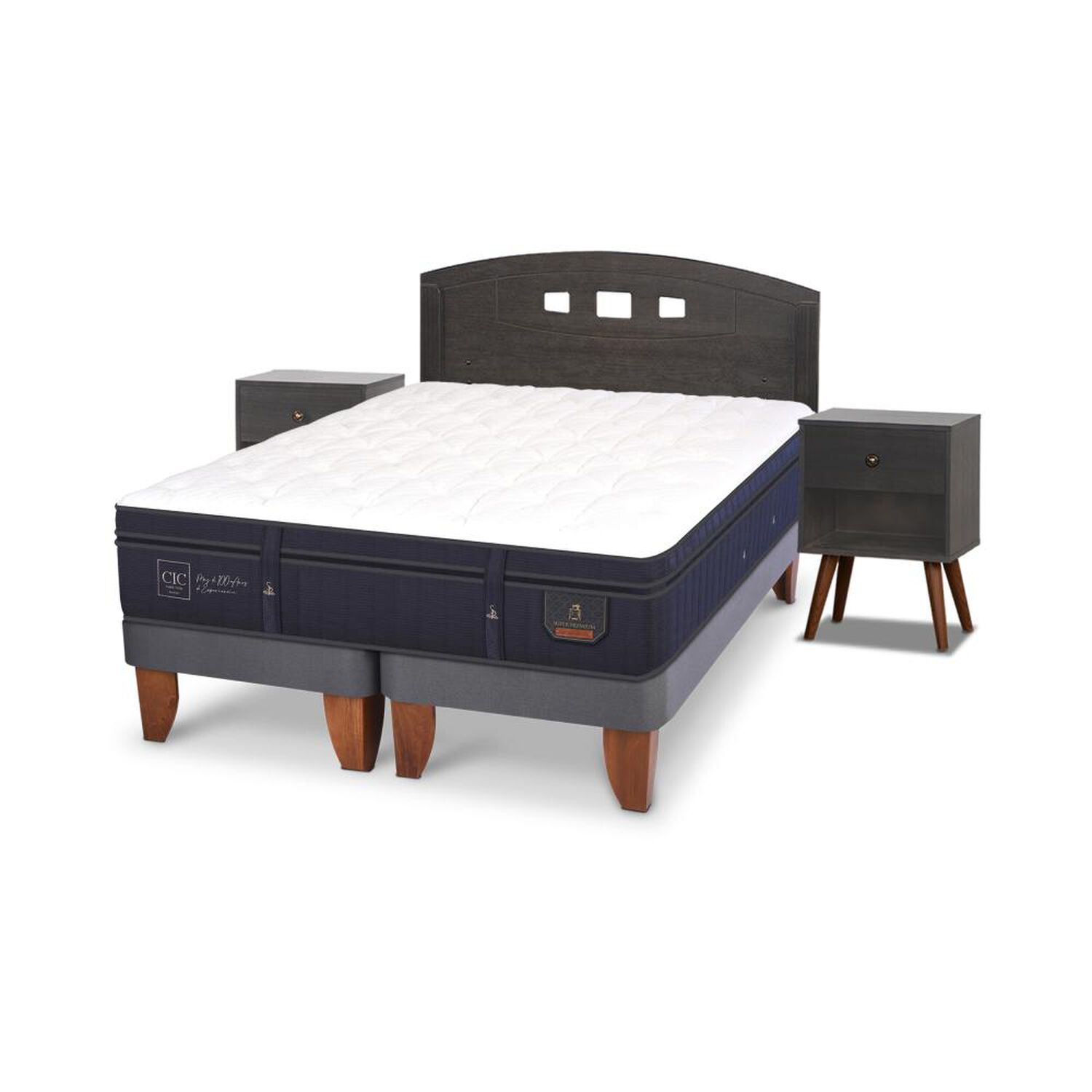 Cama Europea Cic Super Premium / 2 Plazas / Base Dividida + Set De Maderas image number 1.0
