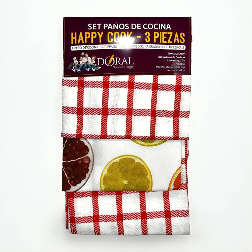 Set 3 Pa&ntilde;os De Cocina Happy Cook Rojo image number 1.0