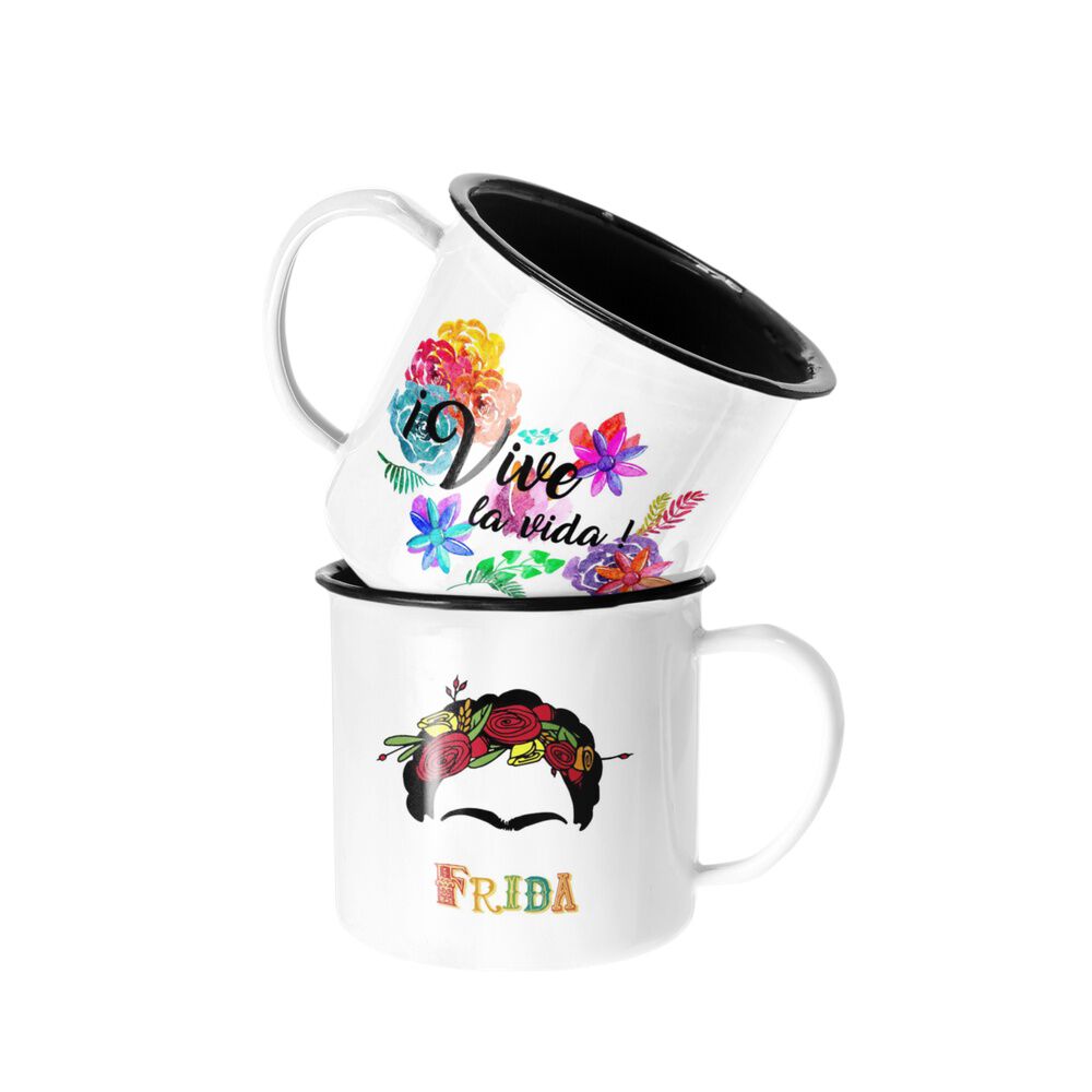 Taza Enlozada Lechera Frida Khalo Vive La Vida Regalo image number 0.0