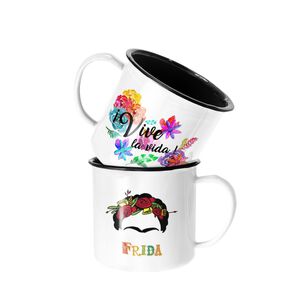 Taza Enlozada Lechera Frida Khalo Vive La Vida Regalo
