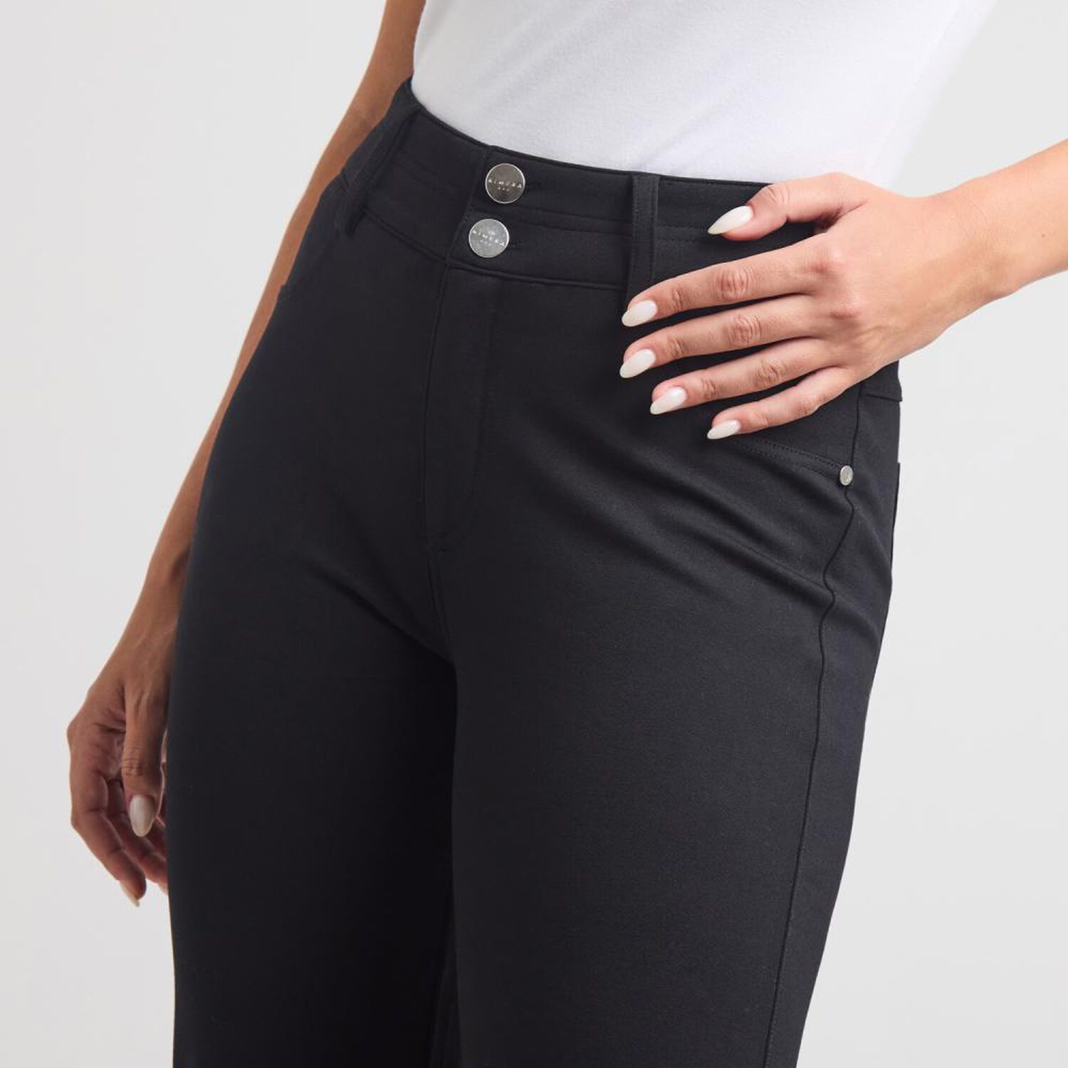 Pantal&oacute;n Leggings Pretina Ancha Con Bot&oacute;n Tiro Medio Skinny Mujer Kimera image number 4.0
