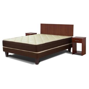 Cama Europea Mantahue M 500 / 2 Plazas / Base Normal  + Set De Maderas + Textil