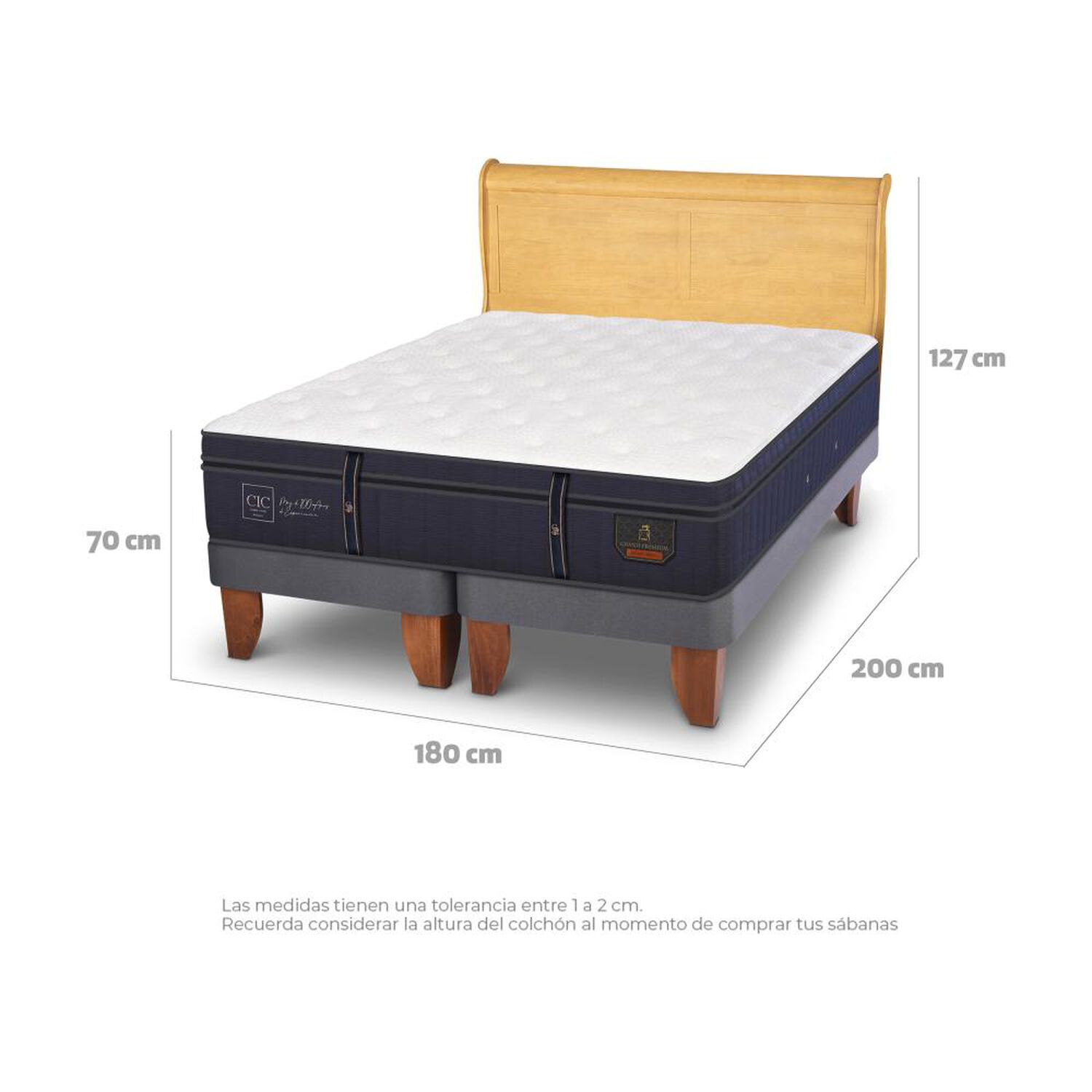 Cama Europea Cic Linea Premium / King / Base Dividida + Respaldo image number 2.0