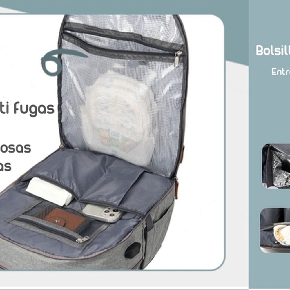 Mochila Maternal Con Monedero Y Colgador Lubabycas Gris image number 5.0