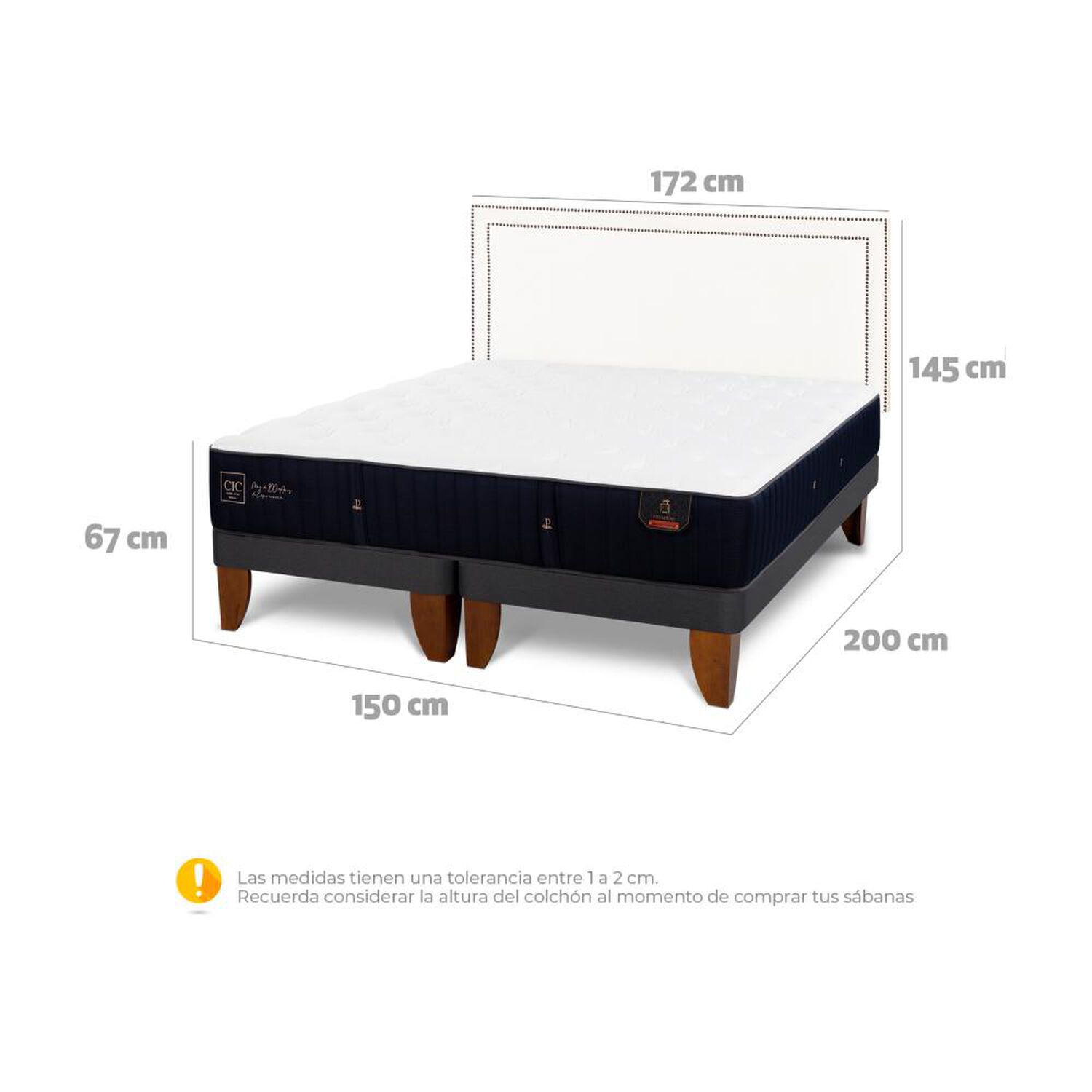 Cama Europea Cic Premium / 2 Plazas / Base Dividida + Respaldo image number 5.0