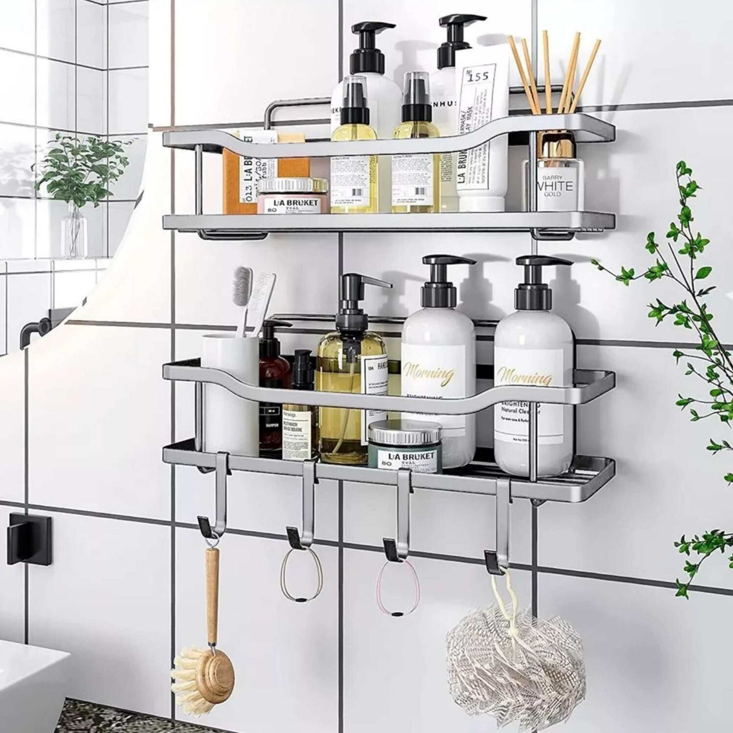 Organizador Ducha Ba&ntilde;o Adhesivo 2 Repisas 13x31x7.5 Cm Gris image number 4.0