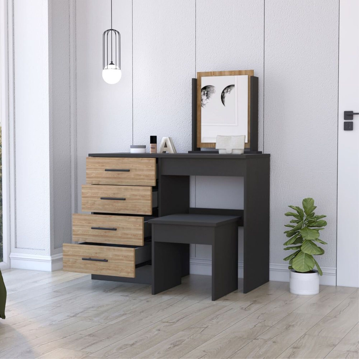 Mueble Tocador Con Espejo Y 4 Cajones + Silla image number 5.0