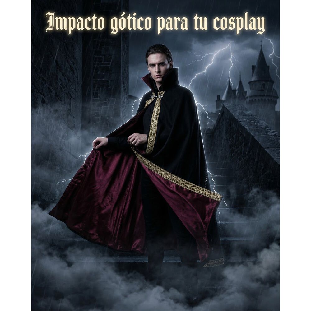 Capa Vampiro Edad Media Con Forro Interior Borde Decorativo image number 4.0