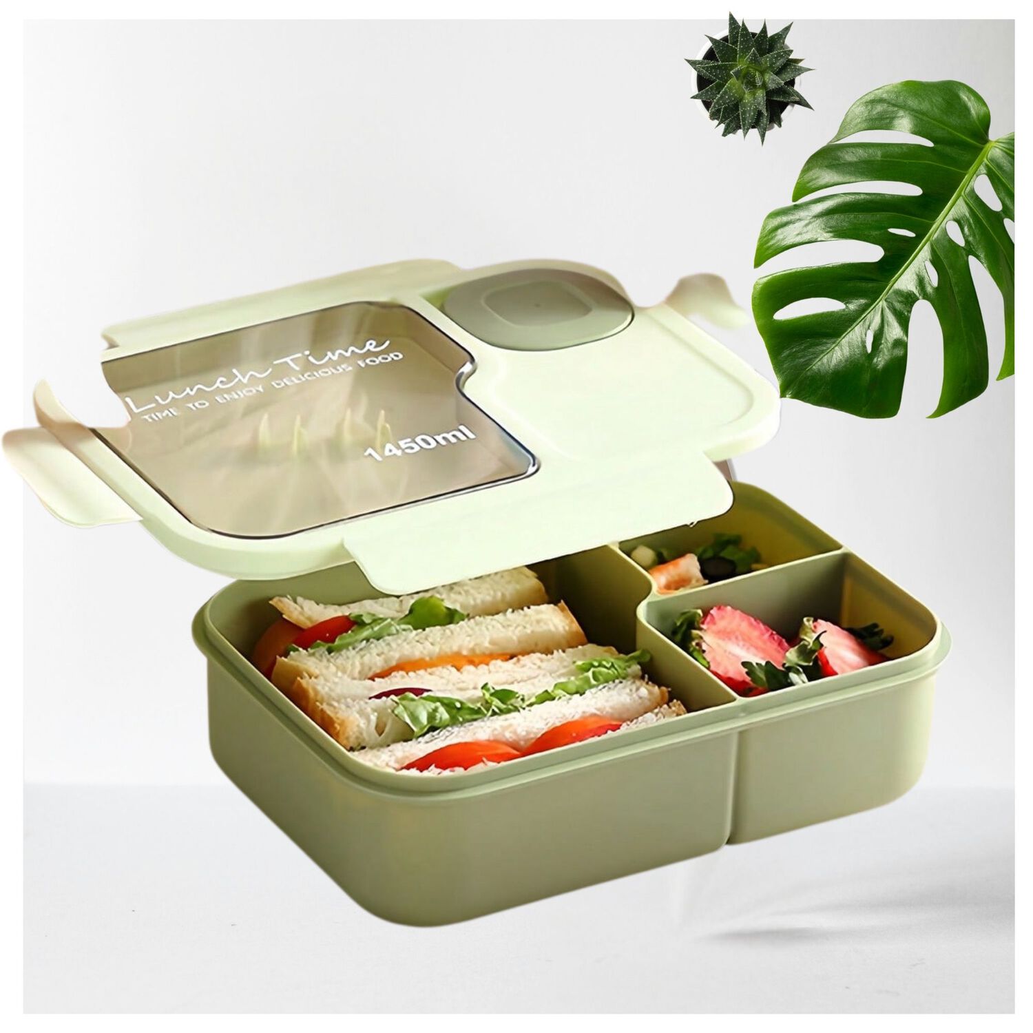 Fiambrera Bento Contenedor De 1450 Ml + Cubiertos T&aacute;per Pl&aacute;stico Green image number 3.0