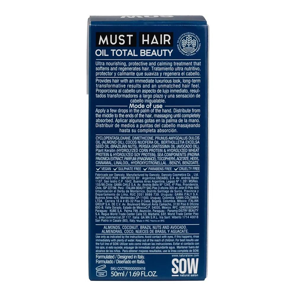 Sow Aceite Capilar Reparador Con Protecci&oacute;n T&eacute;rmica Total Beauty 50ml image number 4.0