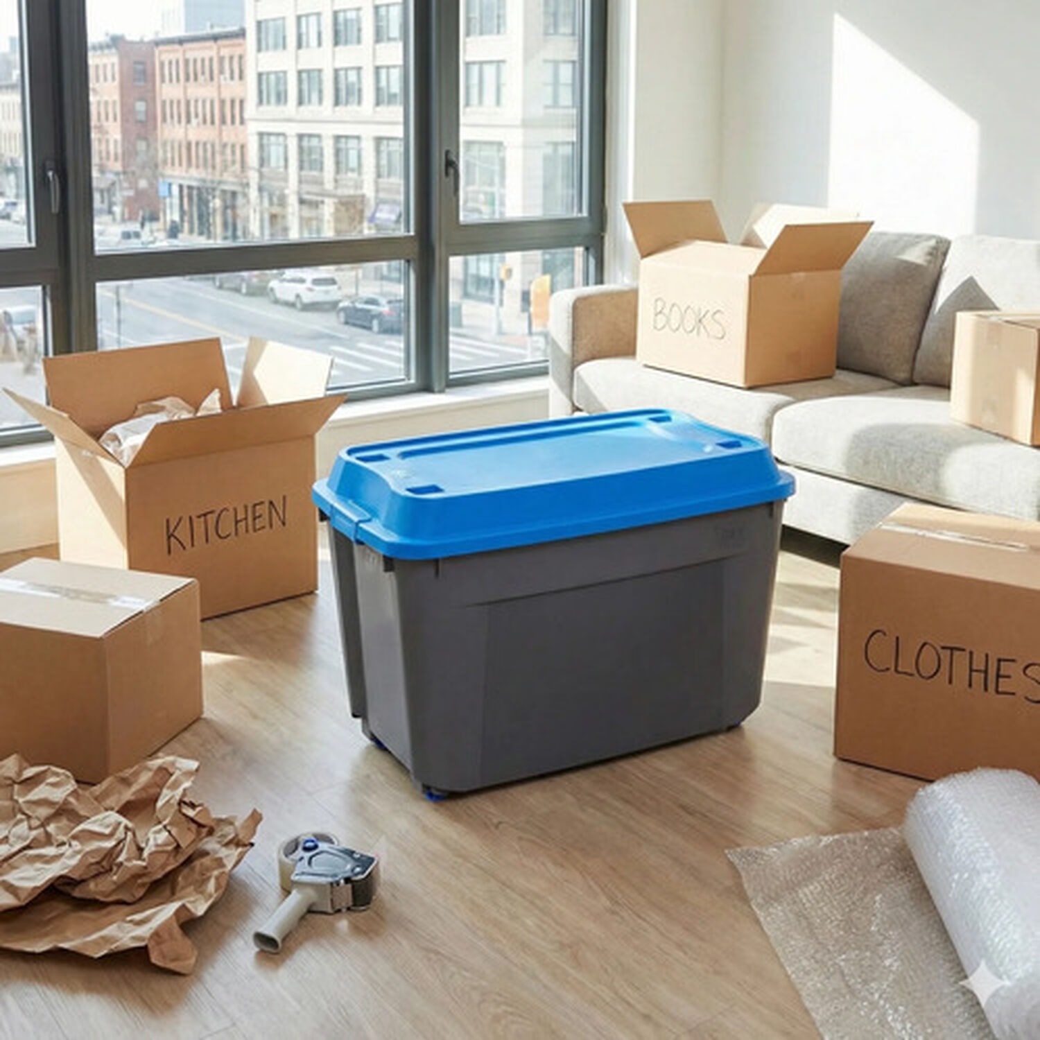 Caja Baul 210 Litros Reyplast Color Gris Tapa Azul image number 5.0