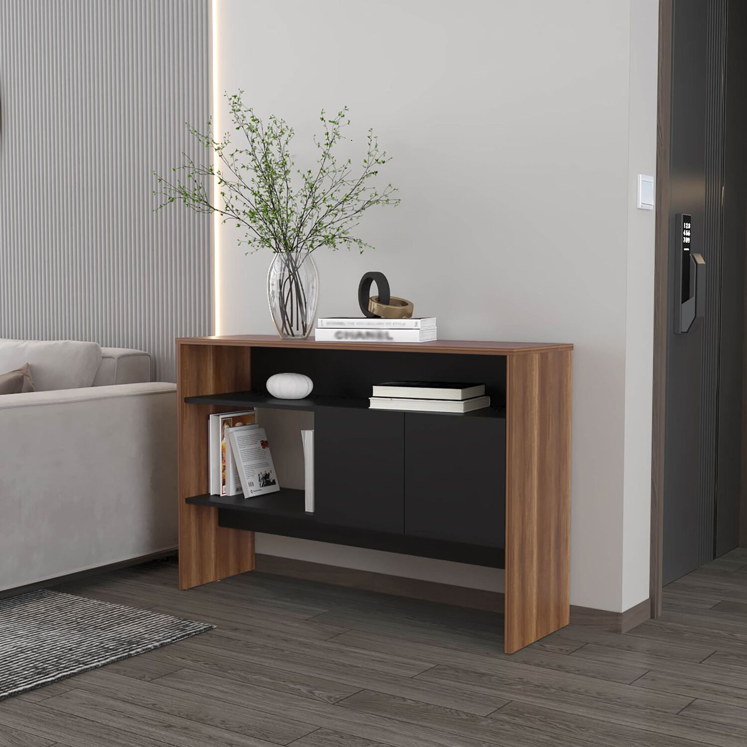 Arrimo 2 Puertas 80x120x35 Cm Fm-002c - Cafe Claro / Negro image number 4.0