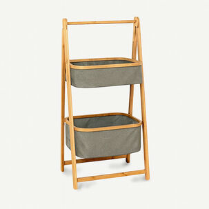 Organizador De Tela Plegable | Estante De 2 Niveles Para Baño Y Hogar Gris