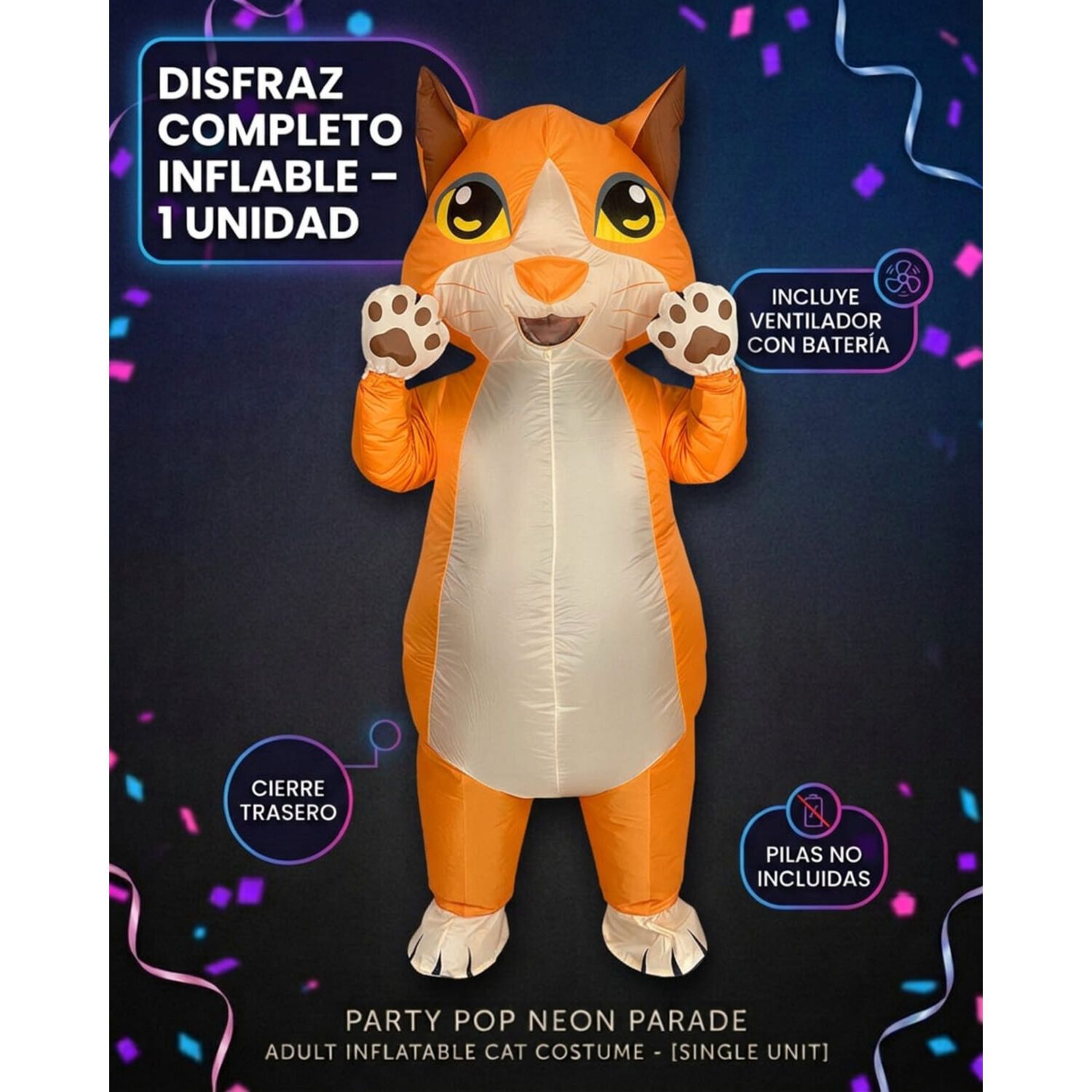 Disfraz Inflable De Gato Adulto Completo Halloween image number 12.0