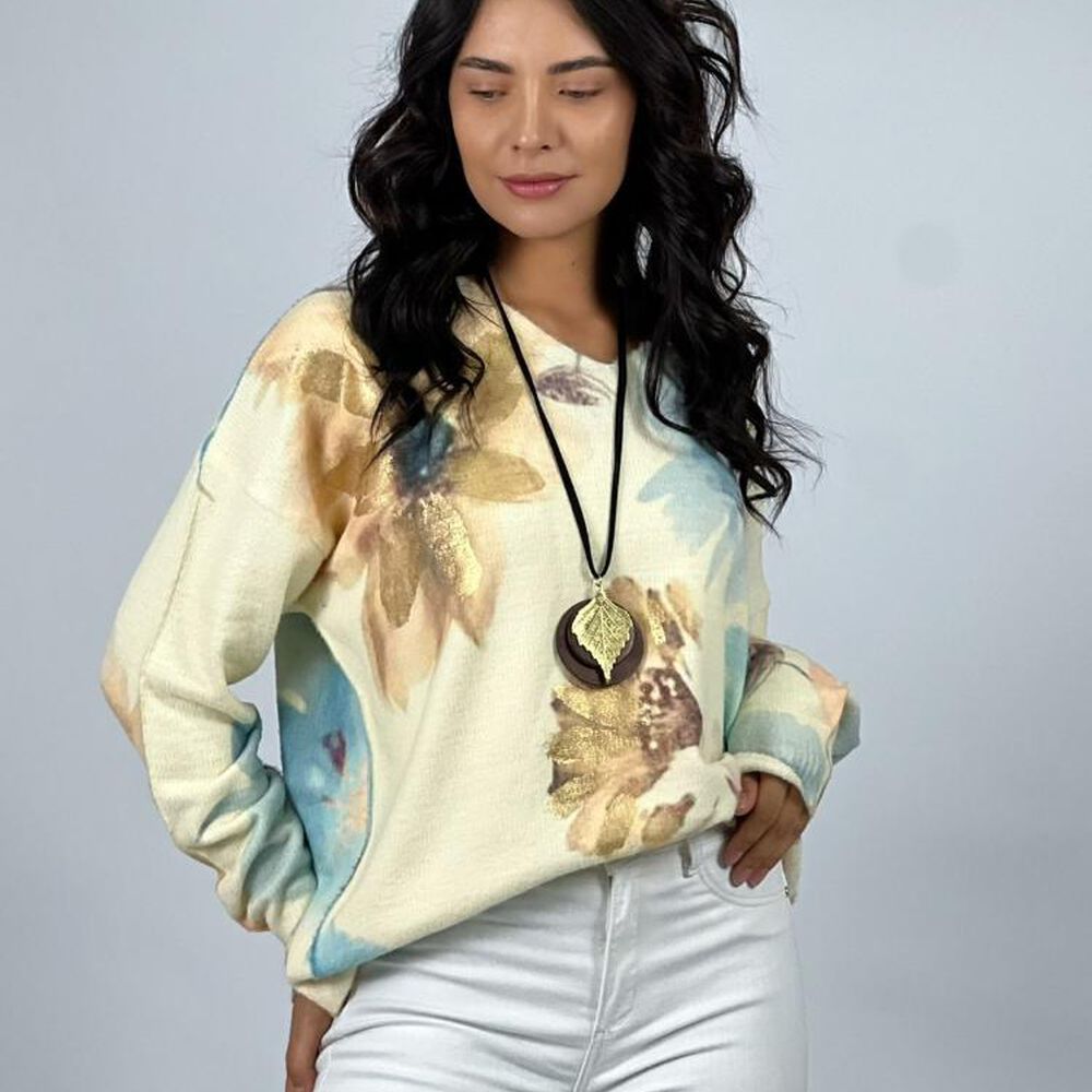 Sweater Cashmere Estampado Con Flores image number 2.0