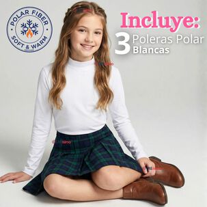 Pack 3 Poleras Camisetas Polar Blanca Primera Capa Cuello Beatle Manga Larga Ni&ntilde;a