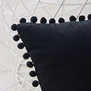 Funda De Cojines Con Pompones. Medida 45x45. Terciopelo. Negro