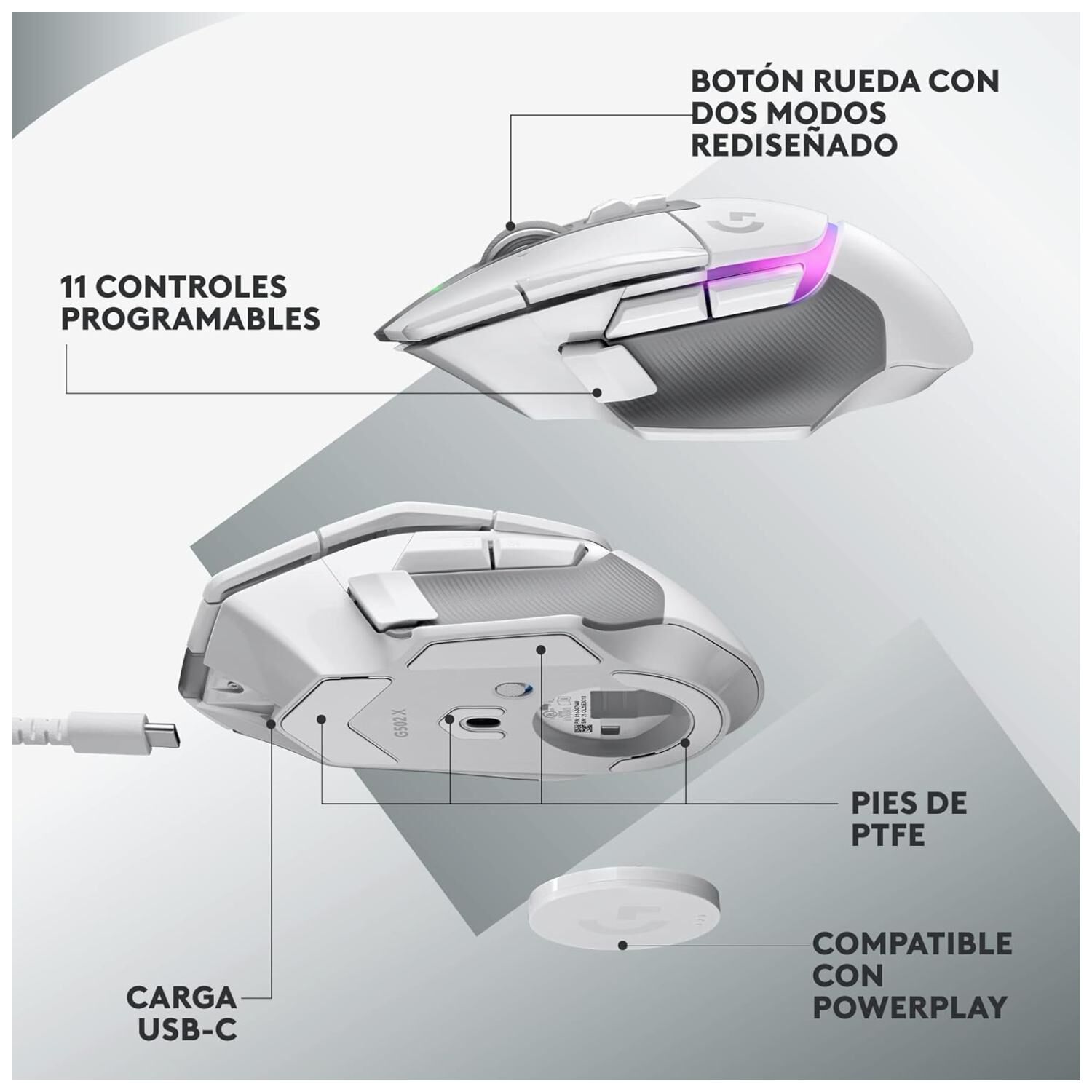 Mouse Gamer Inalambrico Usb Rgb 9b Blanco G502xplus image number 2.0