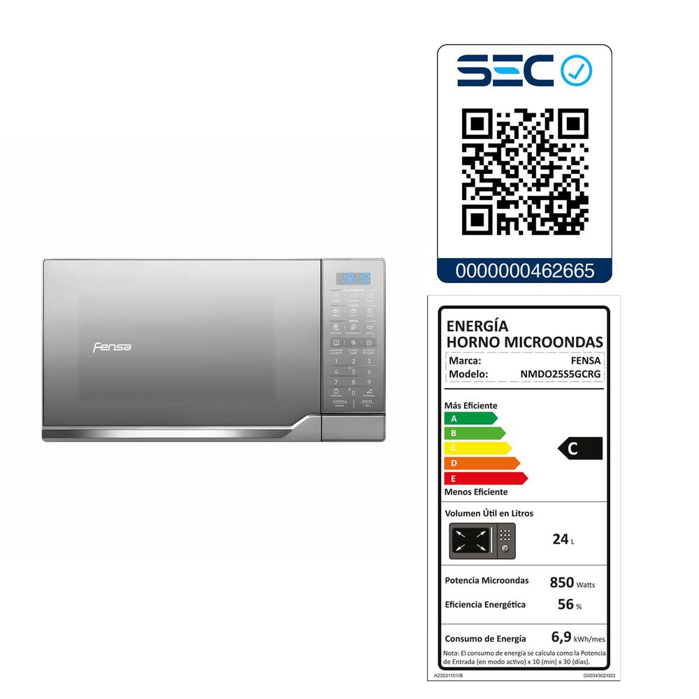 Microondas Fensa NMDO25S5GCRG / 25 Litros / 900 Watts image number 4.0
