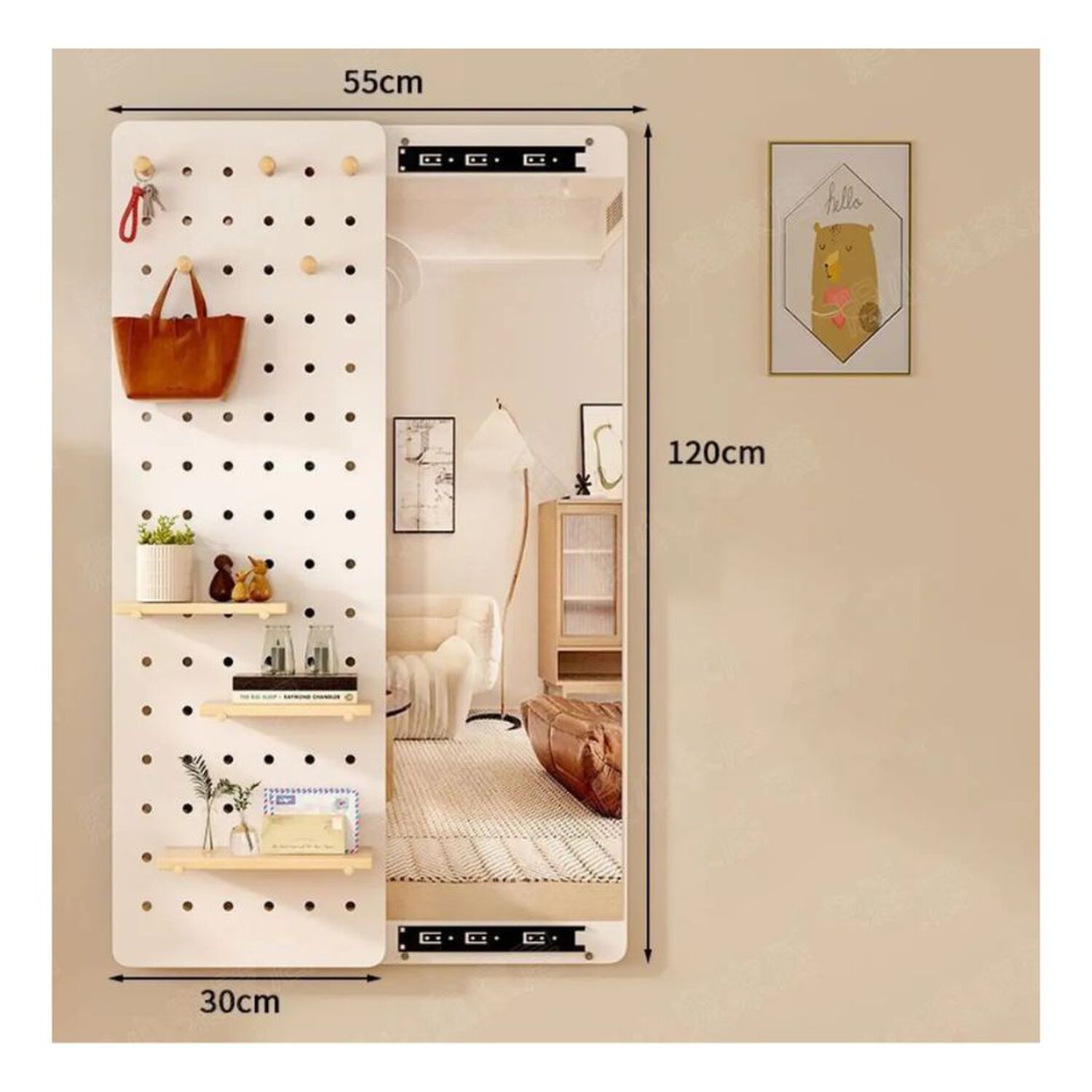 Organizador De Pared Con Gancho Espejo Y Tabla Deslizable Blanco image number 2.0
