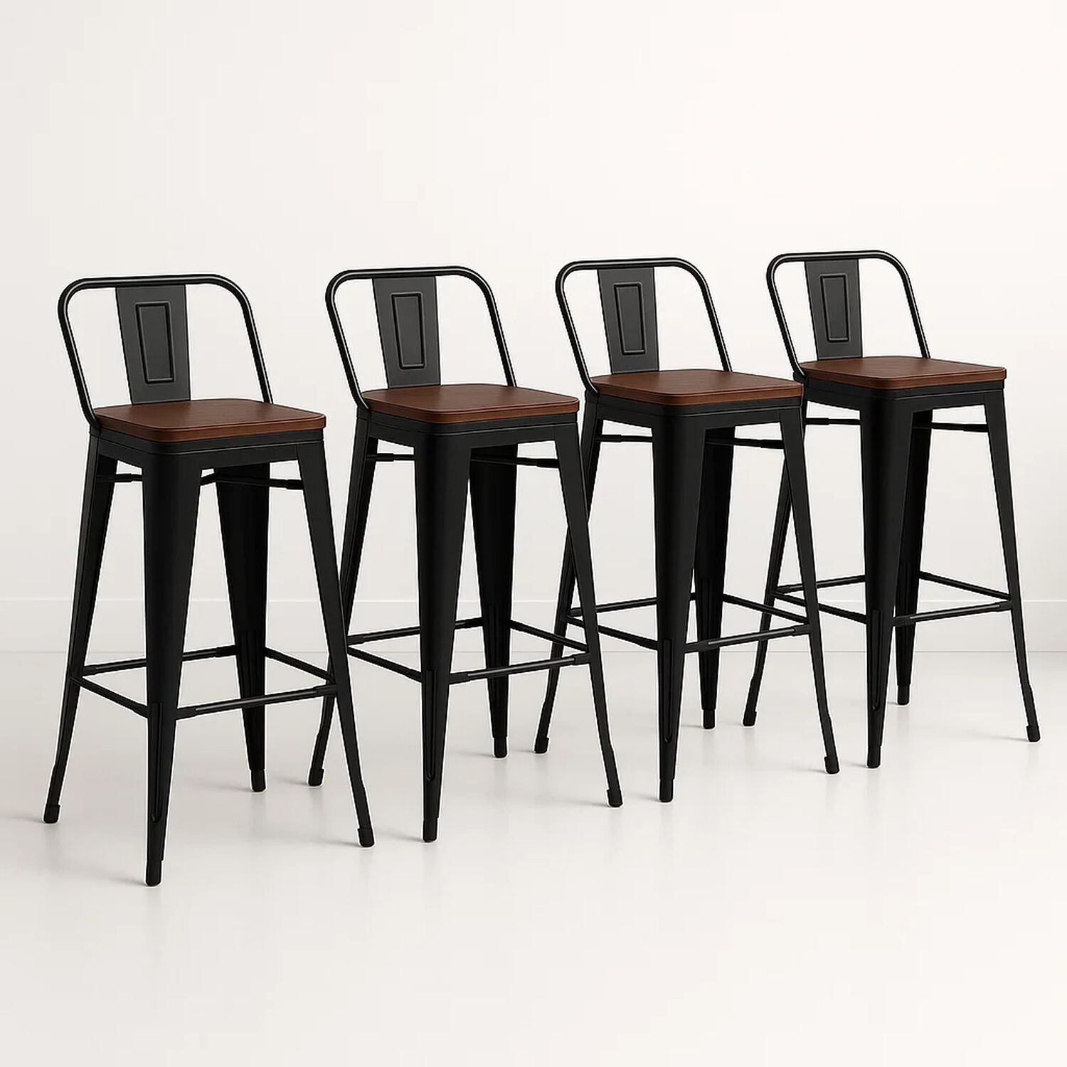 Pack De 4 Taburetes Tolix Con Asiento De Madera Oscura Walnut - Negros image number 0.0