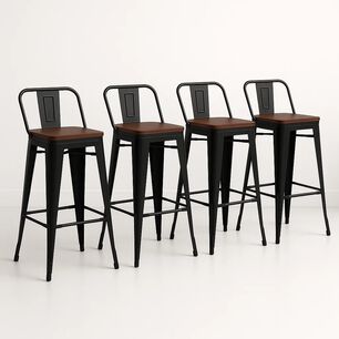 Pack De 4 Taburetes Tolix Con Asiento De Madera Oscura Walnut - Negros