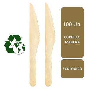 100 Cuchillos Cubiertos De Madera Desechables Ecológico