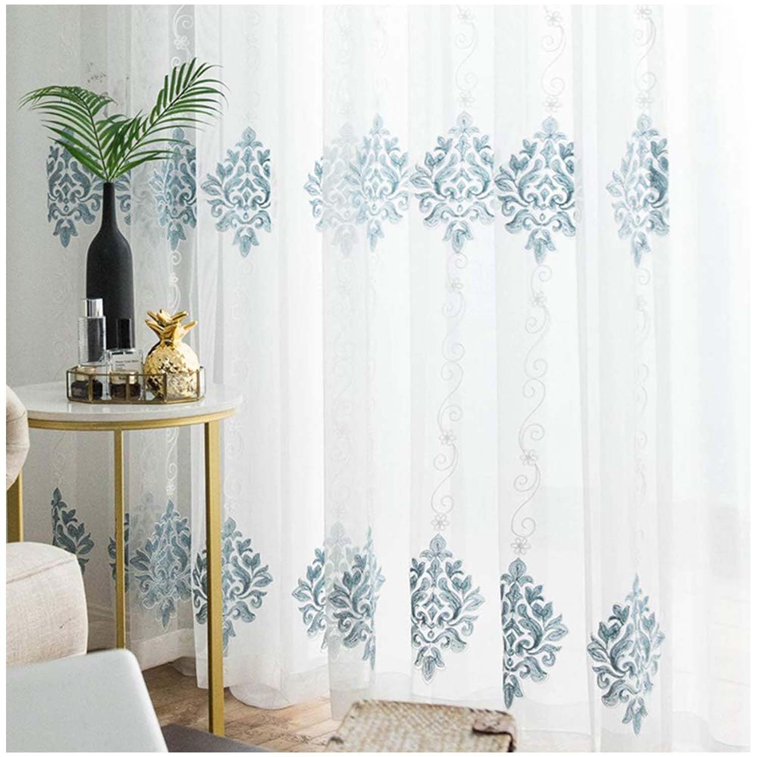 Set De 02 Visillos Bordados Con Argollas 140x230 Cm Mod12 image number 1.0