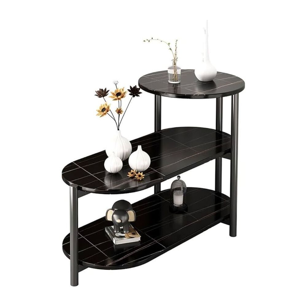 Mesa Auxiliar De Centro Decorativa De 3 Niveles Mesa De Lujo Negro image number 0.0
